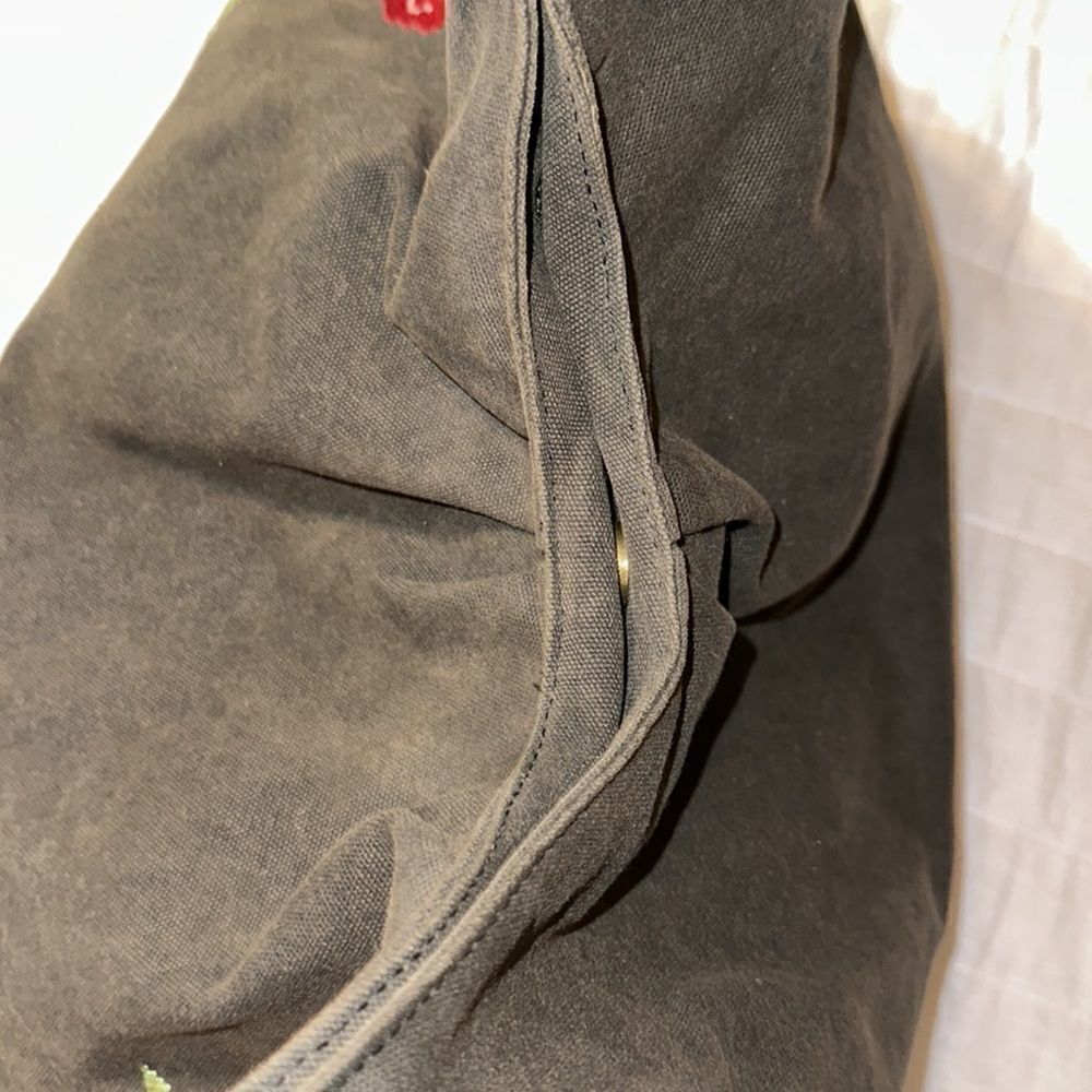 ASOS Forever New Camo Green Canvas Red Burgundy Pink Floral Embroidered Hobo Bag - Picture 10 of 12
